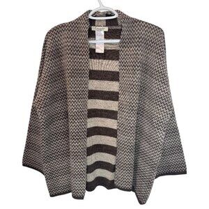 Cocogió brown/cream stripes chevron knit cardigan sweater size S